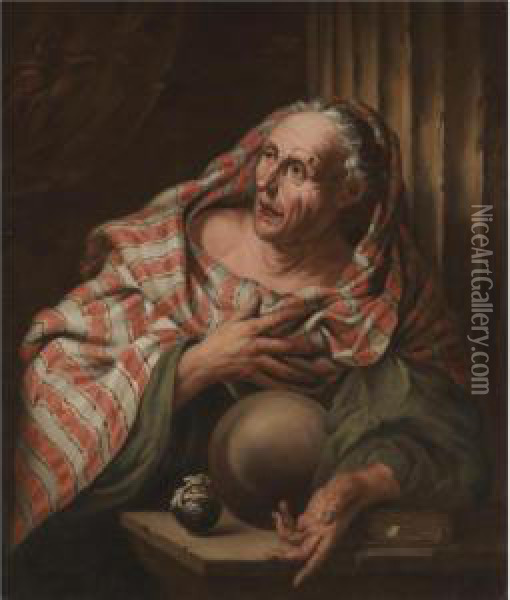 An Elderly Fortune-teller Oil Painting - Giovanni Battista Langetti