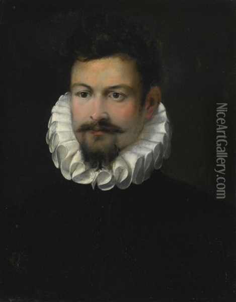 Portrait Of A Gentleman, Bust Length, Wearing A Black Jerkin And White Ruff Oil Painting - Federico Barocci