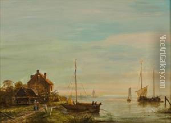 Fluslandschaft Mit Booten Oil Painting - Petrus Paulus Schiedges