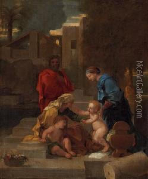 The Holy Family With Saint Elizabeth And The Infant Saint John Thebaptist Oil Painting - Sebastian Bourdon