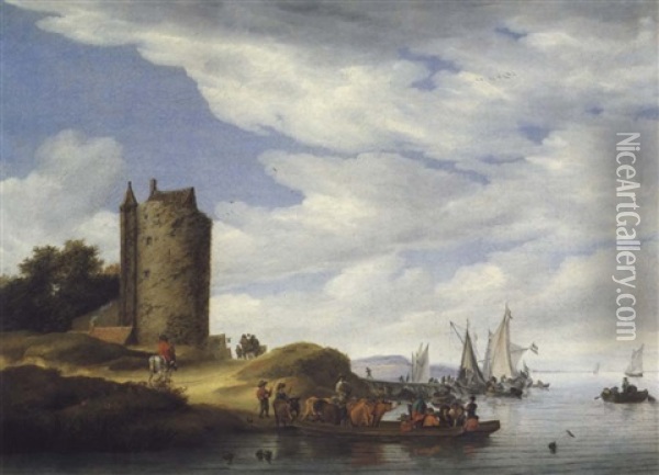 Une Tour A L'embouchure D'une Riviere Oil Painting - Salomon van Ruysdael