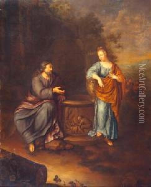 Christ With The Samaritan Woman At The Well. Oil Painting - Frans Ii Van Mieris