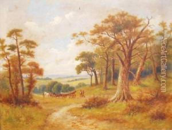 Surrey Landscape With Horse Drawn Timber Wagon Oil Painting - Sidney Yates Johnson