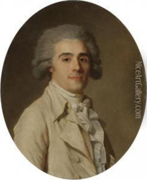 Portrait Of A Gentleman, Half Length, Wearing White Oil Painting - Jean Louis Voille