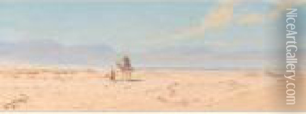 A Warrior On A Camel Crossing The Desert; Arabs Crossing The Desert Oil Painting - Augustus Osborne Lamplough