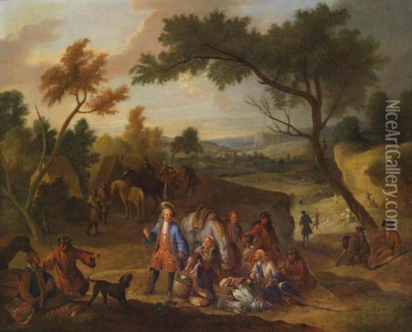 A Camp With Resting Cavalrymen Oil Painting - Jan Peeter Verdussen