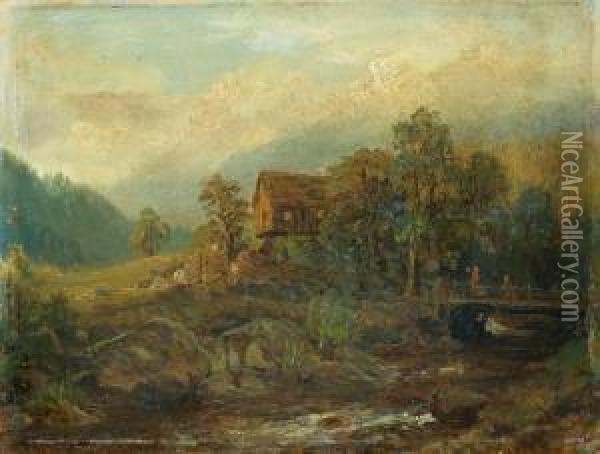 Gebirgige Landschaft Mit Bach Oil Painting - Eduard Wilhelm Pose