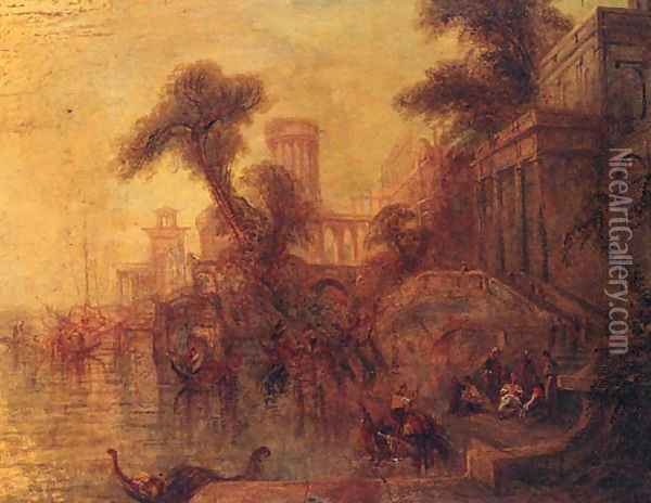 A Capriccio with Figures on a Quay Oil Painting - William Turner