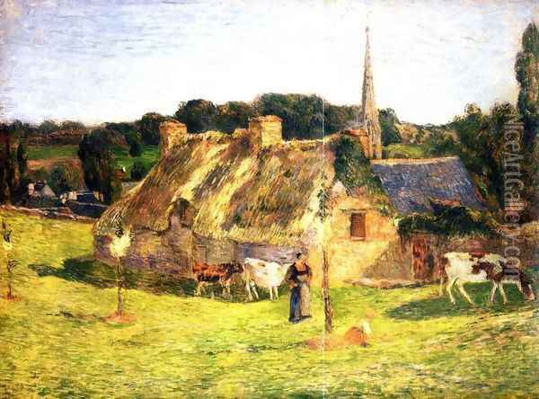 Lollichon Field and Pont-Aven Church Oil Painting - Paul Gauguin