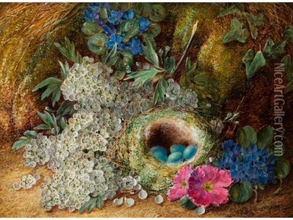 Waldstuck Mit Blumenstilleben Und Nest Oil Painting - Vincent Clare