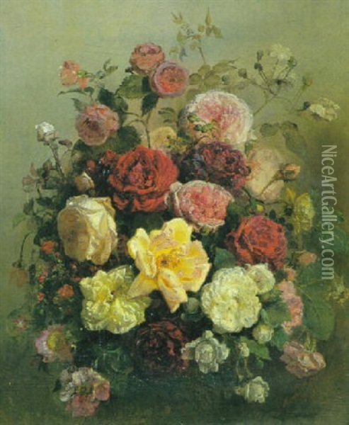 Rosenbouquet Vor Graulichbraunem Hintergrund Oil Painting - Anna Peters