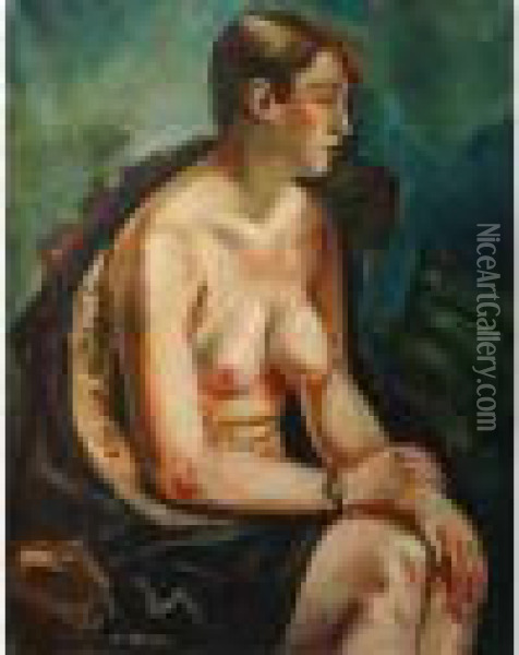 Femme Assise Aux Seins Nus. Oil Painting - Andre Favory