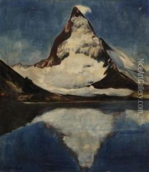 Matterhorn By The Riffelsee Lake Oil Painting - Willy Jaeckel