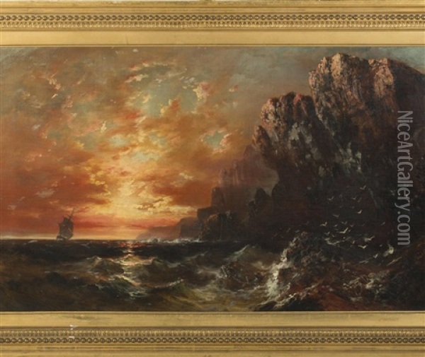 Sunset Along A Rocky Coast Oil Painting - Granville Perkins
