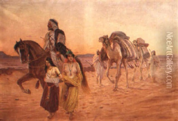 The Camel Caravan Oil Painting - Otto Pilny