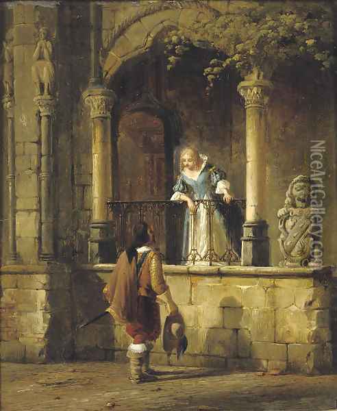 An amorous encounter Oil Painting - Cornelis Springer