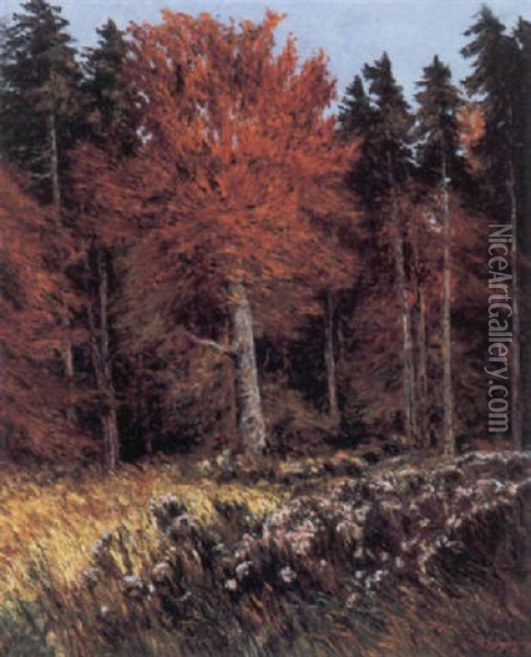 Deutscher Wald, Herbstgold Oil Painting - Hugo (Emil Albert Hugo) Kreyssig