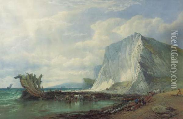 Culver Cliff, Isle Of Wight, After The Wreck Oil Painting - Edward R.W.S Duncan