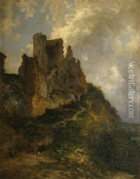 Le Chateau De Lavardin Pres De Tours, Commune De Montoire Oil Painting - Charles Busson