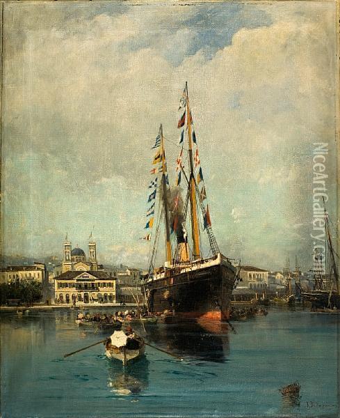 Departure From Piraeus To Tinos Oil Painting - Constantinos Volanakis
