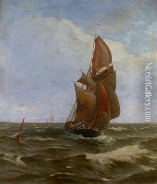 Statek Na Morzu Oil Painting - Hans von Petersen
