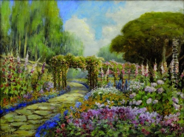 Path By The Garden To The Sea - Pacific Grove, California Oil Painting - William C. Adam
