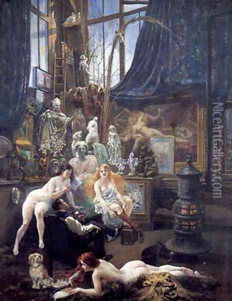 Autoportrait dans l'atelier Oil Painting - Adolphe LaLyre (Lalire)