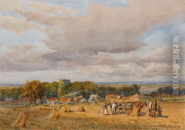 Harvesting At Brancaster Oil Painting - Patrick Lewis Forbes