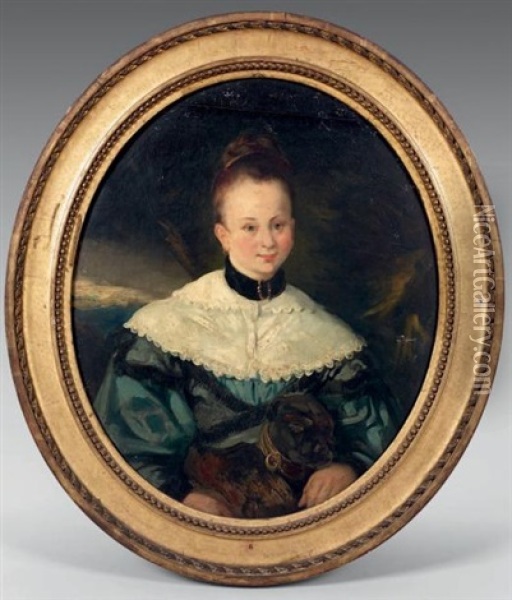 Portrait De Jeune Fille Oil Painting - Eugene Deveria