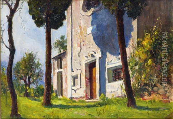 La Chiesa Di Perti (valle Di Calvisio, Finale Ligure) Oil Painting - Giovanni Colmo