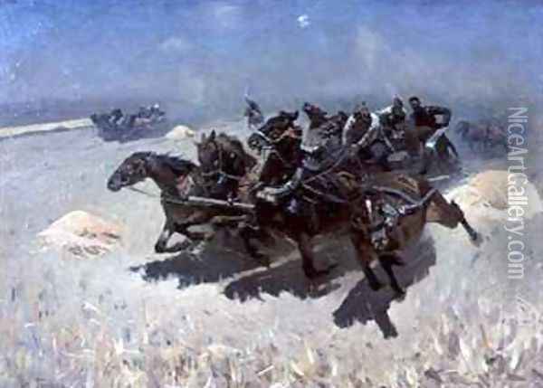 Tachanka Carriage Race Oil Painting - Mitrofan Borisovic Grekov
