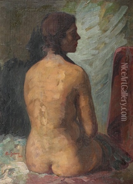 Nud In Interior Oil Painting - Petru Bulgaras