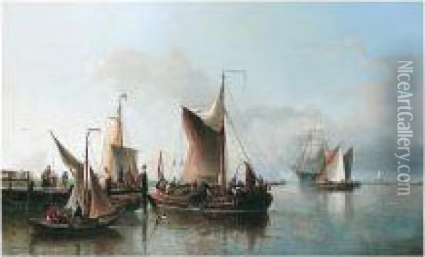 Uitladen Van De Vangst (unloading The Catch) Oil Painting - Nicolaas Riegen