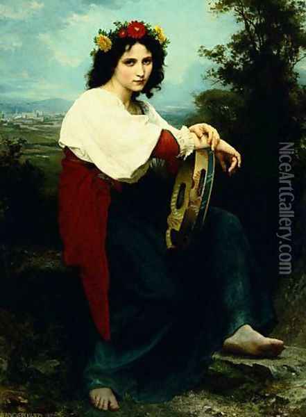 Italian Girl with a Basque Drum Oil Painting - William-Adolphe Bouguereau
