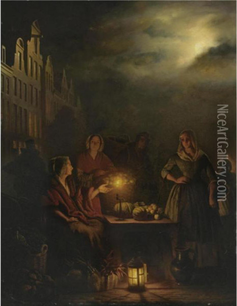 The Night Market Oil Painting - Petrus van Schendel
