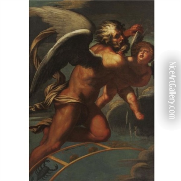 Time Plucking The Wings Of Eros Oil Painting -  Pordenone (Giovanni Antonio)