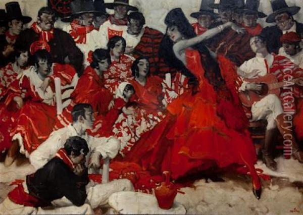 Flamenco - Red Oil Painting - Walt S. Louderback
