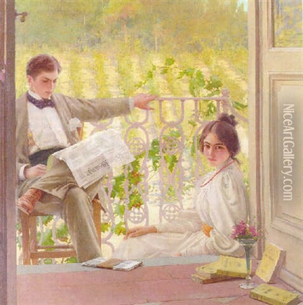 An Afternoon On The Porch Oil Painting - Vittorio Matteo Corcos