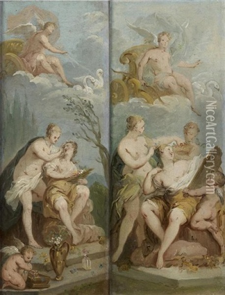La Toilette De Venus (+ Another; Pair) Oil Painting - Etienne Jeaurat