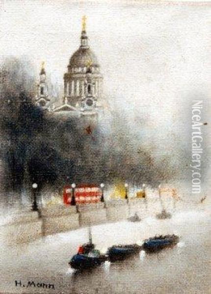 St Paul's From The Thames Oil Painting - Harrington Mann