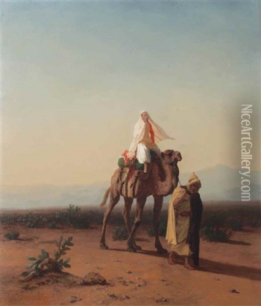 The Camel Ride Oil Painting - Charles Philogene Tschaggeny