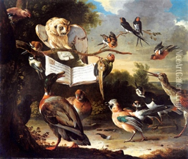 Das Vogelkonzert Oil Painting - Melchior de Hondecoeter