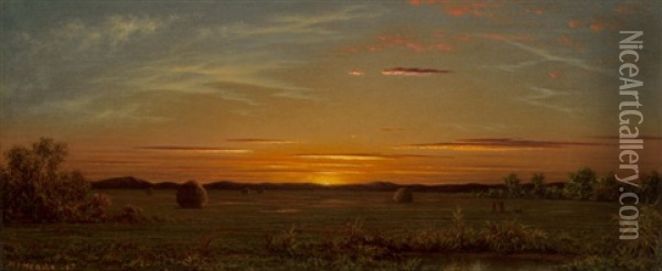 Sunset: Sky And Marsh Oil Painting - Martin Johnson Heade