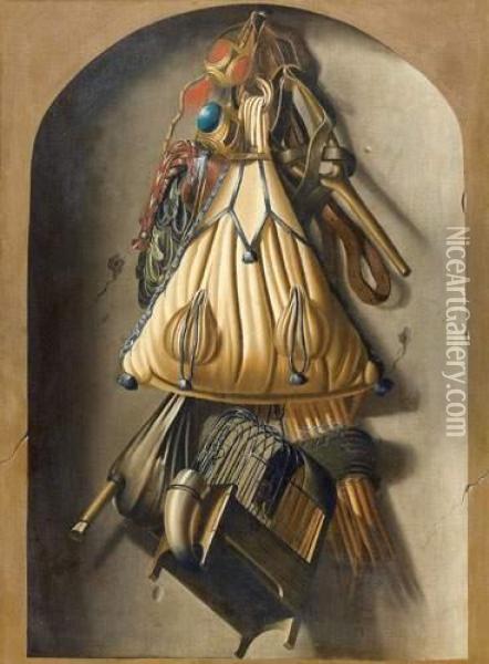 Trompe-l'oeil Aux Accessoires Du Fauconnier Oil Painting - Antonius Leemans