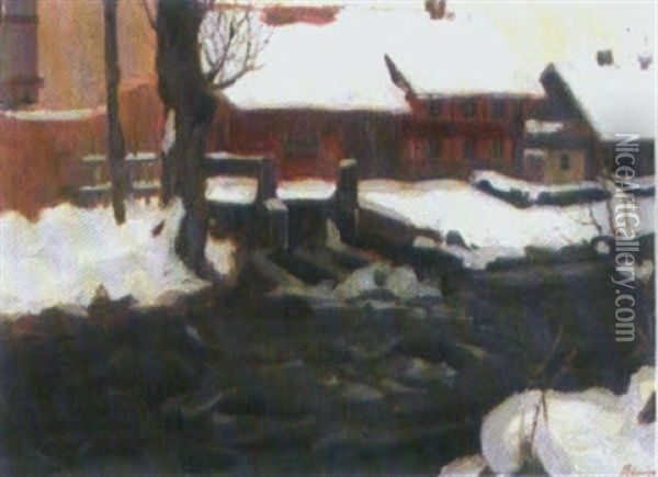 Untere Muhle Ermensee Im Winter Oil Painting - Franz Jakob Elmiger