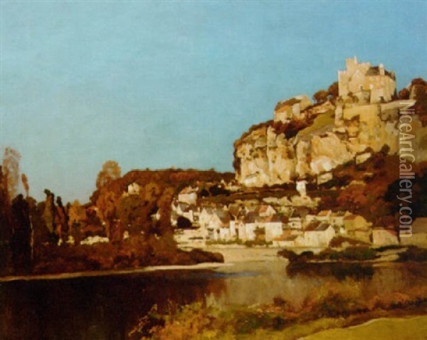 The Castle At Beynac-en-cazenac, France Oil Painting - Louis Alexandre Cabie