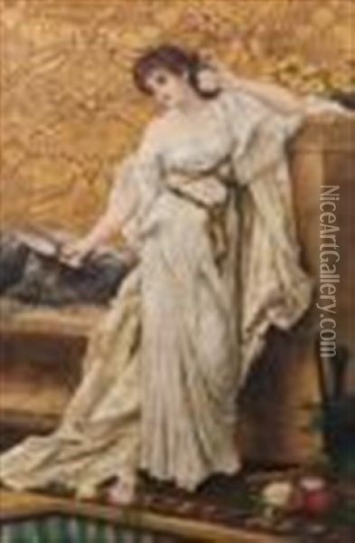 Woman With A Mirror Oil Painting - Sir Lawrence Alma-Tadema