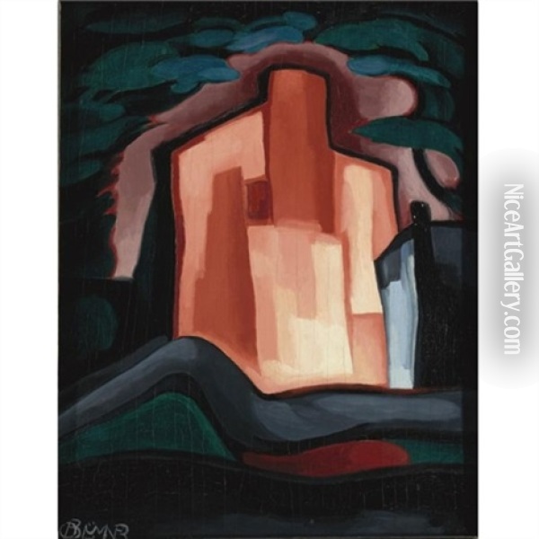 A House In The Night Oil Painting - Oscar Florianus Bluemner