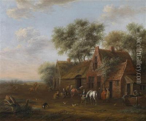 Horsemen In Front Of An Inn Oil Painting - Barend Gael or Gaal