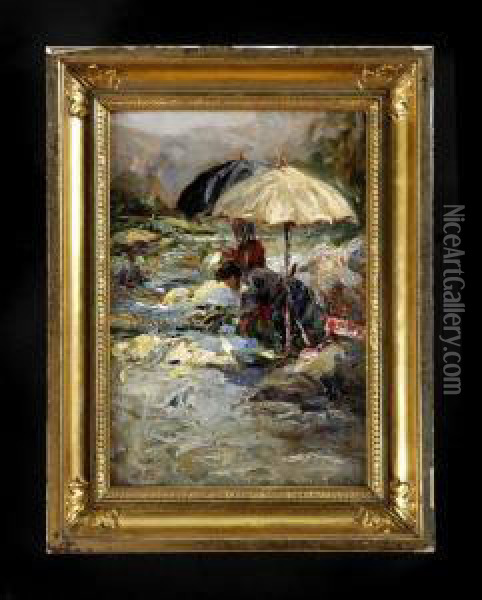 Beach Umbrella Oil Painting - Giovanni Depetris